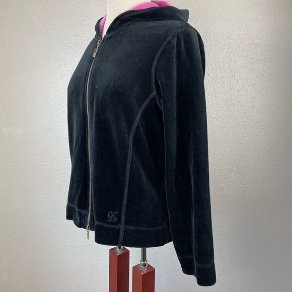 Oleg Cassini Black Velour and Hot Pink Full Zip Hoodie Jacket Size M EUC - Picture 4 of 7
